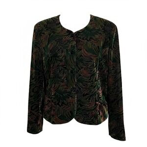 Norton‎ McNaughton Vintage Velvet Floral Print Blazer Jacket 14 Botanical
